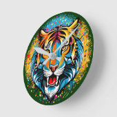 Tigerkopf-Regenbogenfarben-Farbflecken Runde Wanduhr (Winkel)