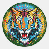 Tigerkopf-Regenbogenfarben-Farbflecken Runder Aufkleber (Vorderseite)