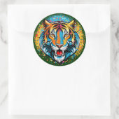 Tigerkopf-Regenbogenfarben-Farbflecken Runder Aufkleber (Tasche)