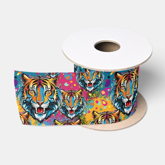 Tigerkopf-Regenbogenfarben-Farbflecken Satinband (Spule)