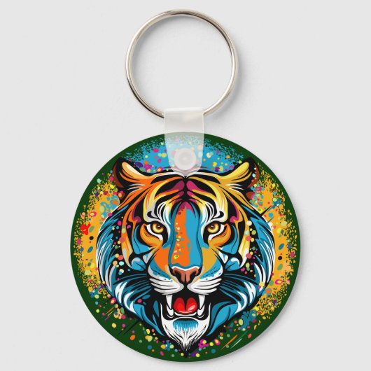 Tigerkopf-Regenbogenfarben-Farbflecken Schlüsselanhänger (Vorderseite)