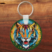 Tigerkopf-Regenbogenfarben-Farbflecken Schlüsselanhänger (Vorderseite)