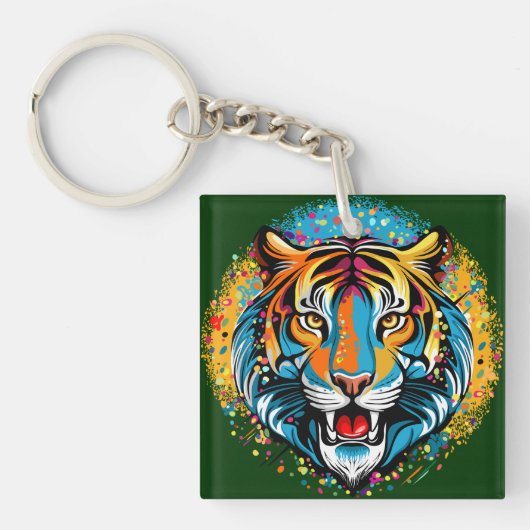 Tigerkopf-Regenbogenfarben-Farbflecken Schlüsselanhänger (Vorderseite)
