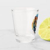 Tigerkopf-Regenbogenfarben-Farbflecken Schnapsglas (Links)