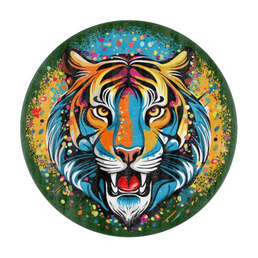 Tigerkopf-Regenbogenfarben-Farbflecken Schneidebrett (Vorderseite)