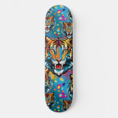 Tigerkopf-Regenbogenfarben-Farbflecken Skateboard (Vorderseite)