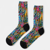 Tigerkopf-Regenbogenfarben-Farbflecken Socken (Linkes Detail)