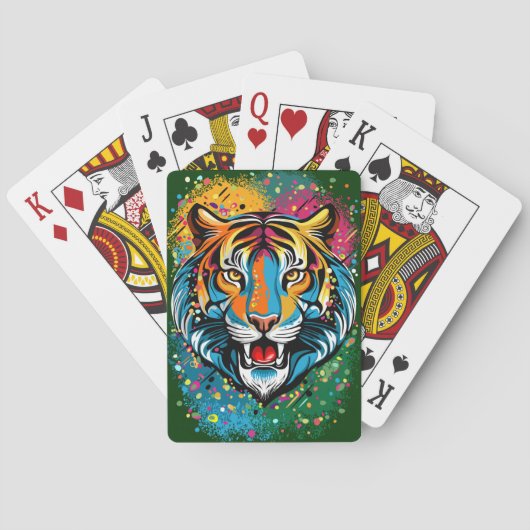 Tigerkopf-Regenbogenfarben-Farbflecken Spielkarten (Rückseite)