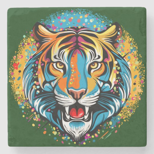Tigerkopf-Regenbogenfarben-Farbflecken Steinuntersetzer (Vorderseite)