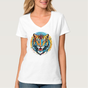 Tigerkopf-Regenbogenfarben-Farbflecken T-Shirt