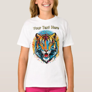 Tigerkopf-Regenbogenfarben-Farbflecken T-Shirt