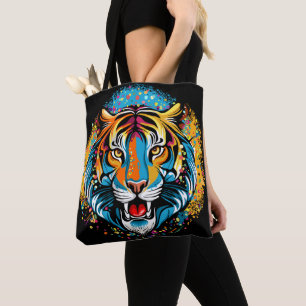 Tigerkopf-Regenbogenfarben-Farbflecken Tasche
