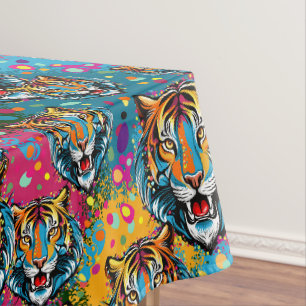 Tigerkopf-Regenbogenfarben-Farbflecken Tischdecke