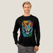 Tigerkopf-Regenbogenfarben-Farbflecken Tri-Blend Shirt (Volle Vorderseite)