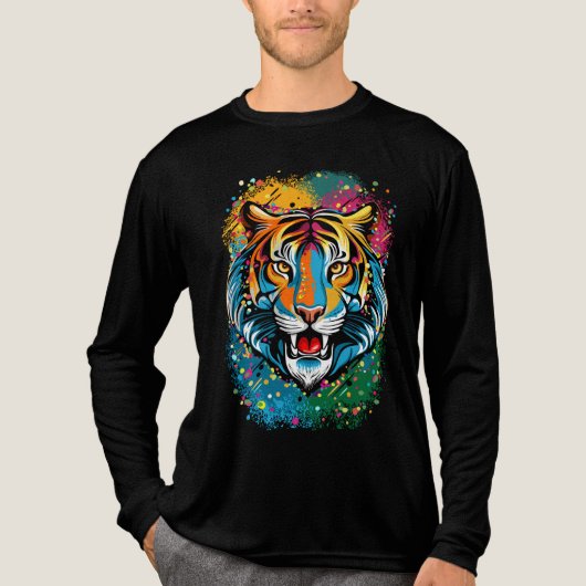 Tigerkopf-Regenbogenfarben-Farbflecken Tri-Blend Shirt (Vorderseite)