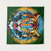 Tigerkopf-Regenbogenfarben-Farbflecken Wandteppich (Vorderseite (Horizontal))