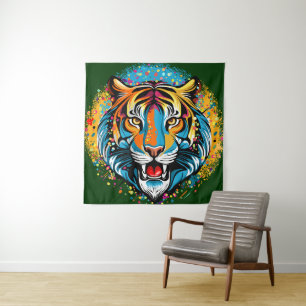 Tigerkopf-Regenbogenfarben-Farbflecken Wandteppich