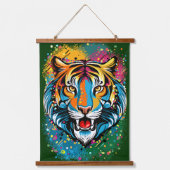 Tigerkopf-Regenbogenfarben-Farbflecken Wandteppich Mit Holzrahmen (Vorderseite)