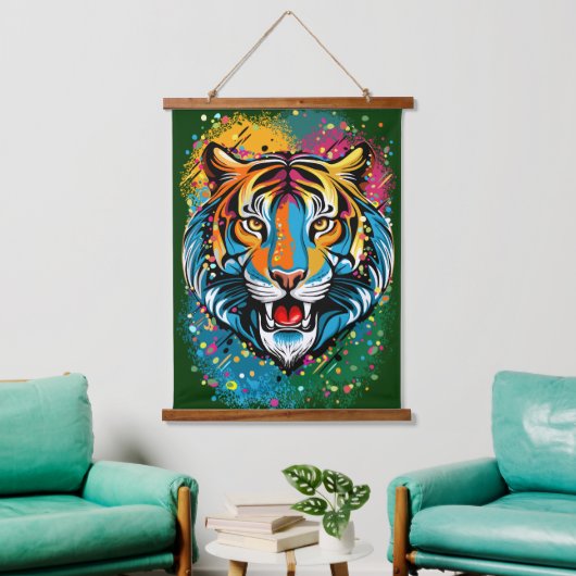 Tigerkopf-Regenbogenfarben-Farbflecken Wandteppich Mit Holzrahmen (Wohnzimmer)