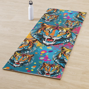 Tigerkopf-Regenbogenfarben-Farbflecken Yogamatte