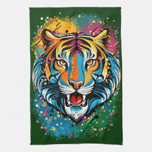 Tigerkopf-Regenbogenfarben Farbkleckse Geschirrtuch