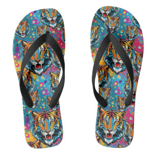 Tigerkopf-Regenbogenfarben malen Flecken Badesandalen