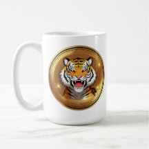 TigerkopfEmblem auf goldenem kreisförmigem Hinterg