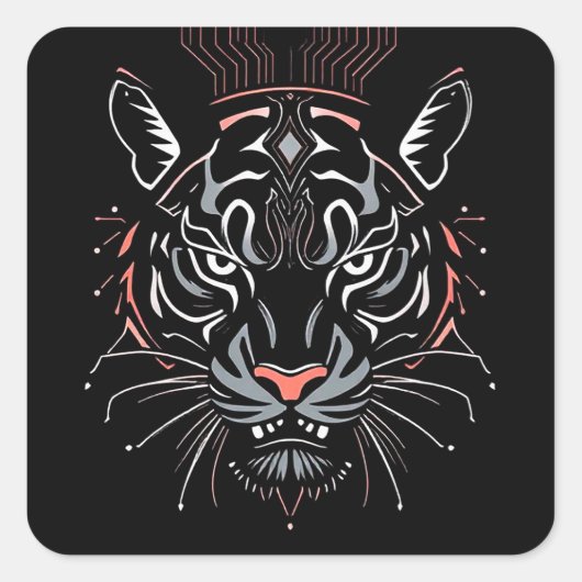 Tigerkopfillustrierung Quadratischer Aufkleber (Vorderseite)