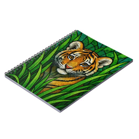 Tigerkube im großen Gras, Buntglas digitale Kunst Notizblock (Linke Seite)