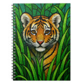 Tigerkube im großen Gras, Buntglas digitale Kunst Notizblock (Vorderseite)