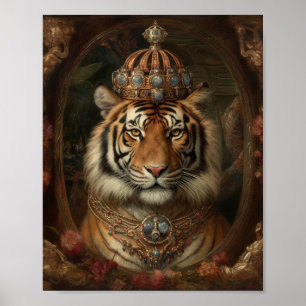 Tigermalerei mit Krone und Blume Poster
