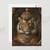 Tigermalerei mit Krone und Blume Postkarte (Vorne/Hinten)