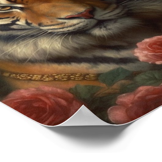 Tigermalerei mit Krone und Rose Poster (Ecke)