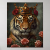 Tigermalerei mit Krone und Rose Poster (Vorne)