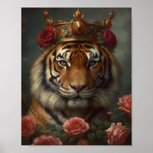 Tigermalerei mit Krone und Rose Poster (Vorne)