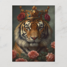 Tigermalerei mit Krone und Rose Postkarte