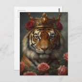 Tigermalerei mit Krone und Rose Postkarte (Vorne/Hinten)