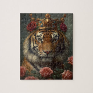 Tigermalerei mit Krone und Rose Puzzle