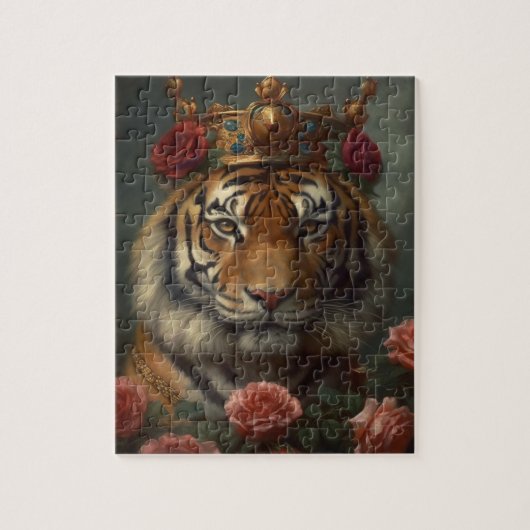 Tigermalerei mit Krone und Rose Puzzle (Vertikal)
