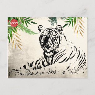 Tigermotiv mit Palmwedeln - Weihnachtliches Dankes Postkarte
