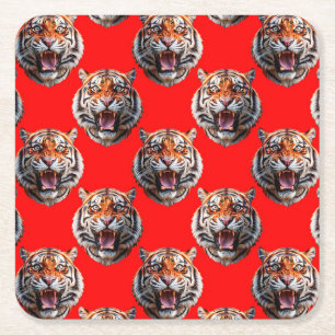 Tigermuster-Design Rot Rechteckiger Pappuntersetzer