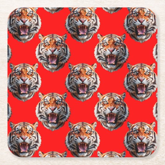Tigermuster-Design Rot Rechteckiger Pappuntersetzer (Vorderseite)