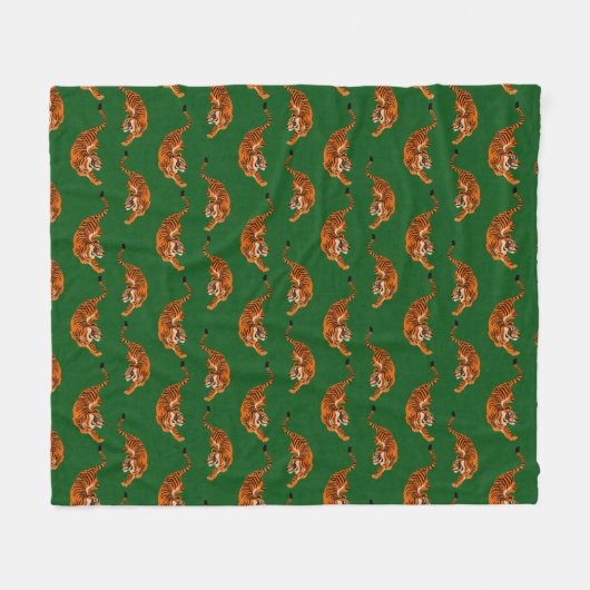 Tigermuster mit grünem Hintergrund Fleecedecke (Vorderseite (Horizontal))