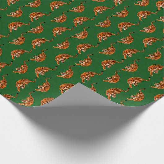 Tigermuster mit grünem Hintergrund Geschenkpapier (Ecke)