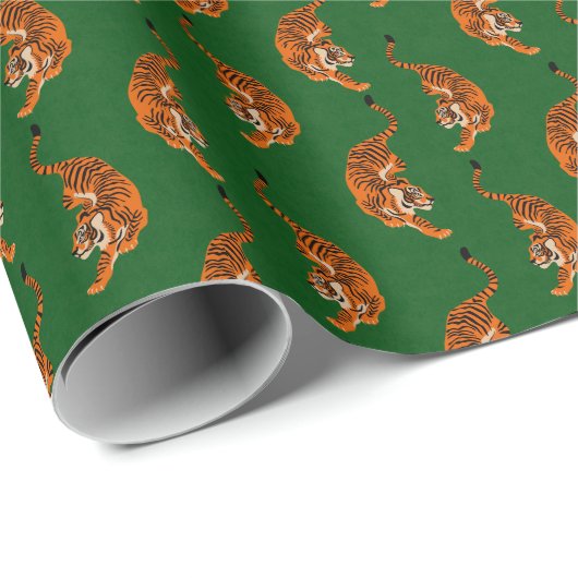 Tigermuster mit grünem Hintergrund Geschenkpapier (Rolleneckpunkt)