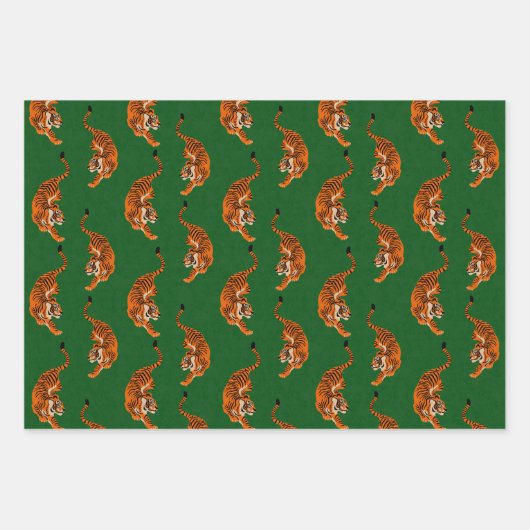 Tigermuster mit grünem Hintergrund Geschenkpapier Set (Vorderseite 2)