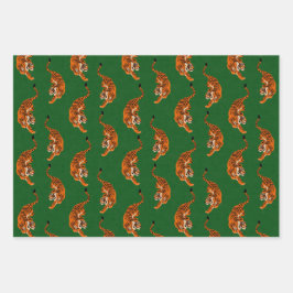 Tigermuster mit grünem Hintergrund Geschenkpapier Set