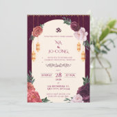 TigerNa Crimson Floral Wedding Invitation Einladung (Stehend Vorderseite)