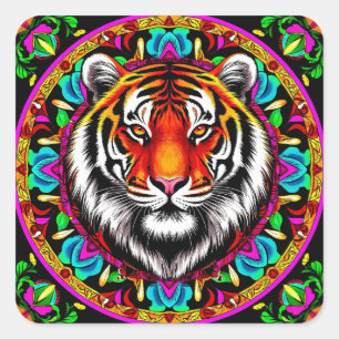 Tigerporträt mit Mandala-Design Quadratischer Aufkleber