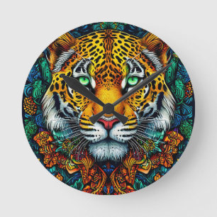 Tigerporträt Runde Wanduhr